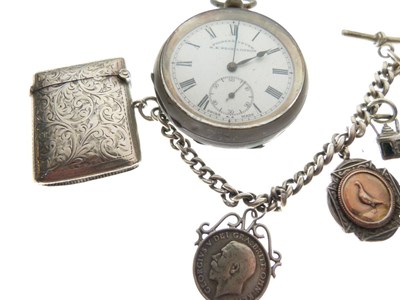 Lot 144 - Two silver cased pocket watches, a silver cased wrist watch, etc