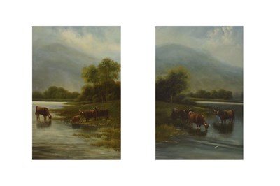 Lot 661 - Pair of Scottish oils on board - Highland scenes with cattle