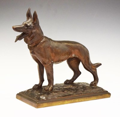 Lot 258 - After Robert Bousquet, (early 20th Century) - Cast bronze German Shepherd (Alsatian) dog