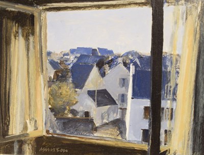 Lot 615 - Neil Murison RWA (1930-2018) - Oil on board - 'Hotel window'