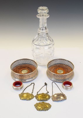 Lot 171 - Pair of silver bottle stands/coasters, together with sundry wine related items