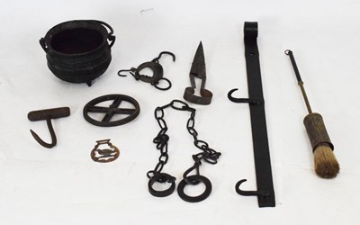 Lot 747 - Meat hook, small cauldron, etc