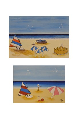 Lot 635 - A.C. Pillinger (Pills) - Acrylic on board and acrylic on canvas - Seaside scenes