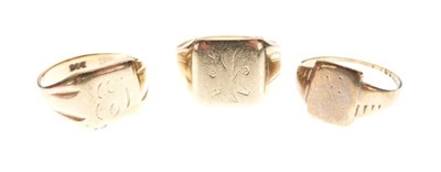 Lot 42 - Three 9ct gold signet rings