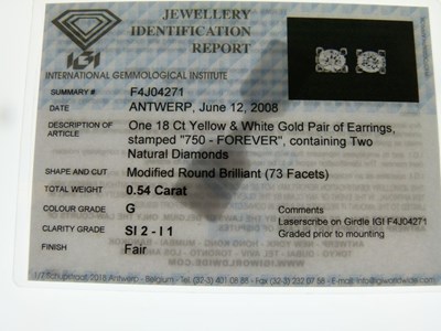 Lot 92 - Pair of 18ct gold, single stone diamond ear studs