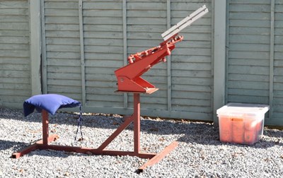 Lot 760 - Farey mechanical clay pigeon double launcher shooting trap together with a quantity of  clays