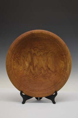 Lot 183 - J.R. Bonner - Large treen bowl together with a pair of  salad servers