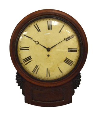 Lot 481 - Mid 19th Century mahogany-cased single-fusee drop-dial wall clock