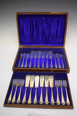 Lot 89 - George V oak-cased canteen of silver Old English pattern fish cutlery