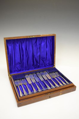 Lot 89 - George V oak-cased canteen of silver Old English pattern fish cutlery