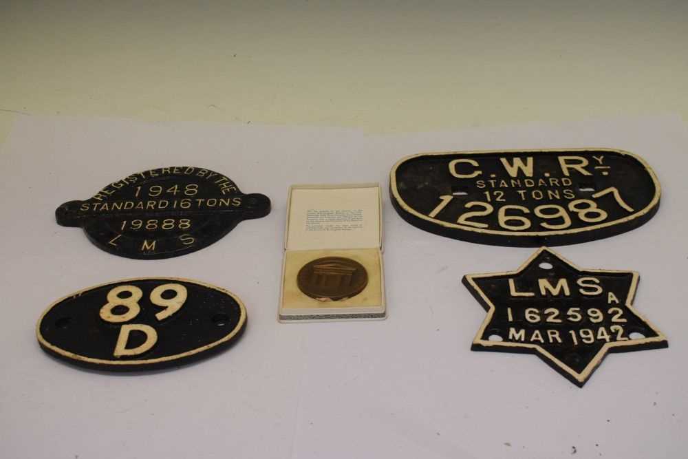 Lot 217 - Quantity of railway/ wagon plates and centenary medal