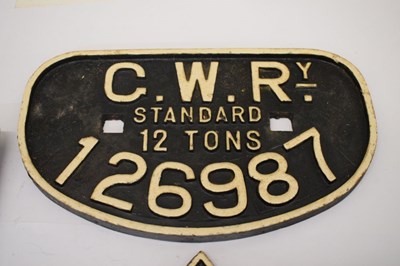 Lot 217 - Quantity of railway/ wagon plates and centenary medal