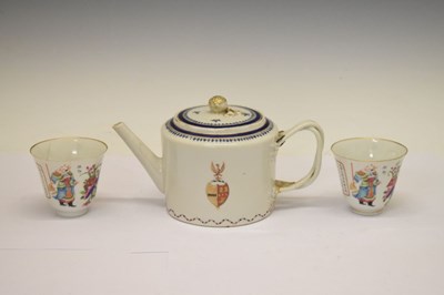 Lot 248 - Chinese armorial teapot and two Famille Rose beakers