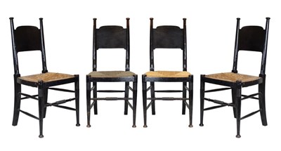 Lot 705 - Set of four ebonised Arts & Crafts chairs, after William Birch for Liberty