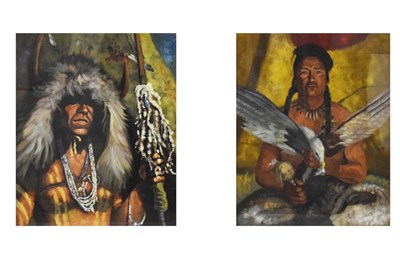 Lot 442 - Pair of oil paintings behind glass of Native American Indian Chiefs