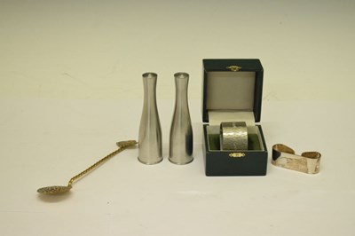 Lot 167 - KSIA napkin ring, EPNS napkin ring, spoon, salt and pepper