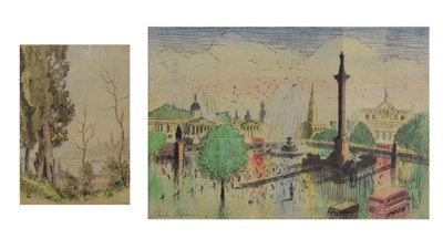 Lot 543 - London View 1978 (Trafalgar square) and Italian watercolour 1951