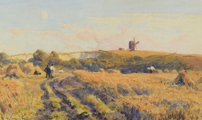 Lot 599 - Robert Thorne Waite (British, 1843-1935) - Watercolour - 'A Cornfield, Steyning, Sussex'