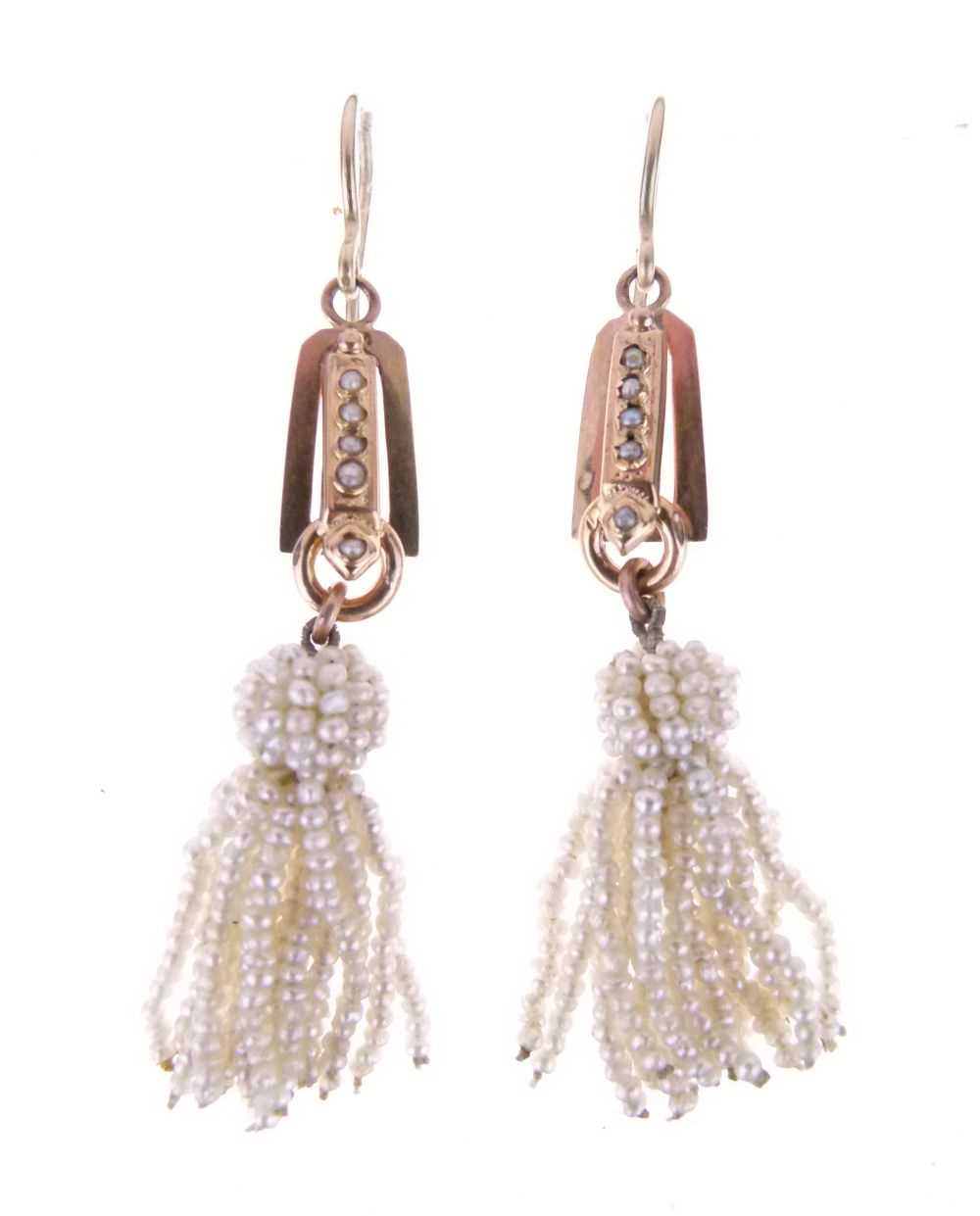Lot 60 - Pair of Victorian seed pearl tassel earrings