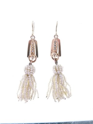 Lot 60 - Pair of Victorian seed pearl tassel earrings