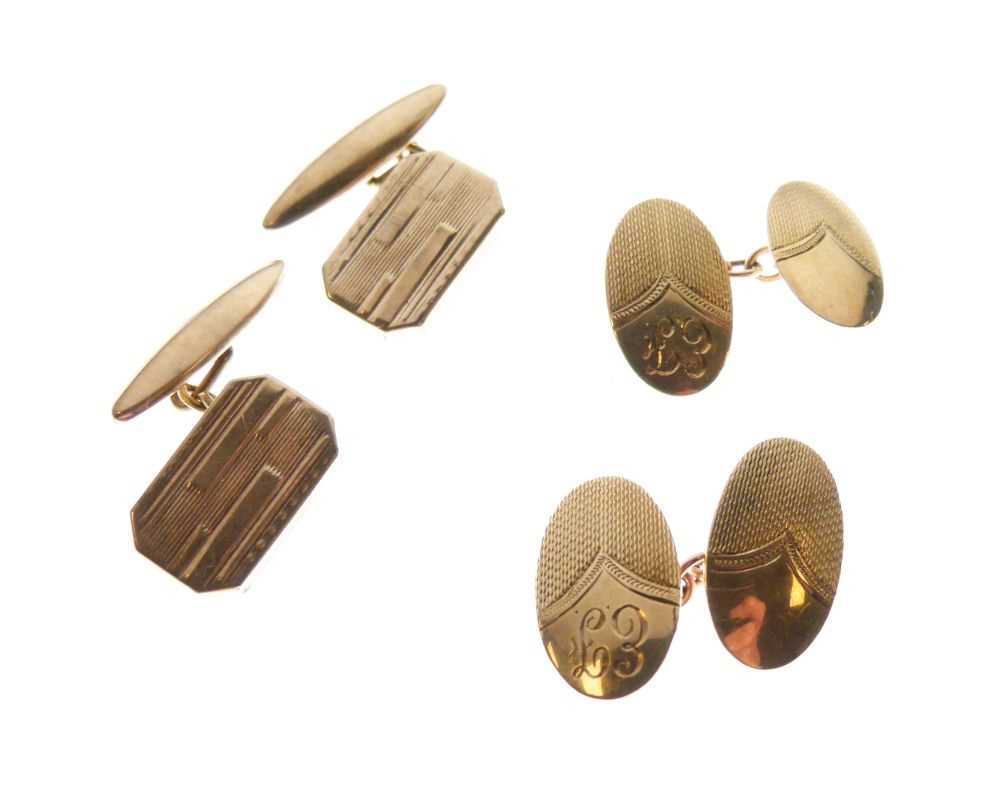 Lot 33 - Pair of 9ct gold cufflinks, and pair of gold-front cufflinks