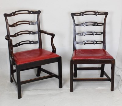 Lot 564 - Set of six assorted mahogany 19th Century ladder back chairs