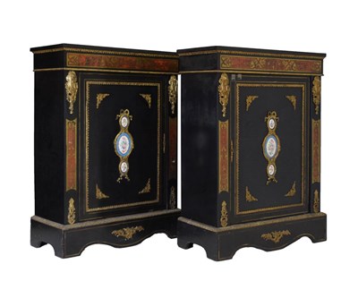 Lot 723 - Pair of late 19th Century boulle and gilt metal mounted ebonised pier cabinets