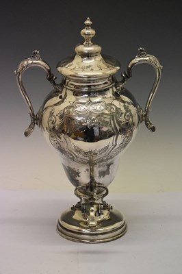 Lot 567 - Two handled silver-plated tea urn