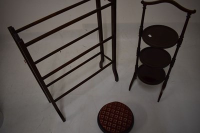 Lot 740 - Towel rail, cake stand, and upholstered foot stool