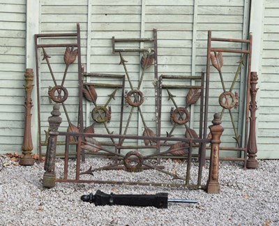 Lot 631 - Group of ironwork to include fence chains and support pillars, etc.