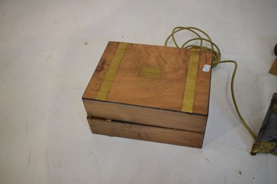 Lot 741 - Brass bound mahogany writing box, and gilt metal table lamp