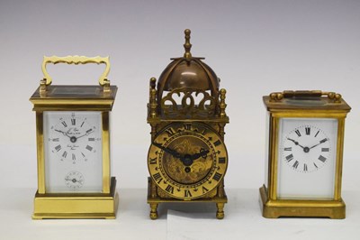 Lot 428 - Two carriage clocks and reproduction lantern clock (3)