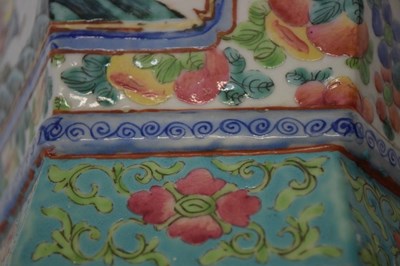 Lot 278 - Pair of Chinese Canton Famille Rose hexagonal baluster vases