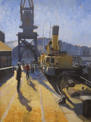 Lot 487 - Michael B. Edwards (1939-2009) - Oil on board - 'The Old Tug Boat' and book