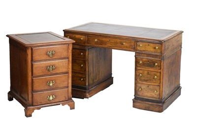 Lot 457 - Early 20th Century oak twin pedestal desk and cabinet