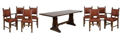 Lot 492 - Reproduction oak refectory-style trestle-end dining table