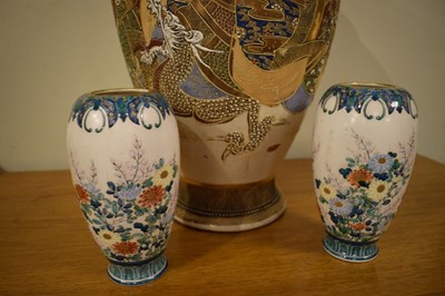 Lot 743 - Large Japanese Satsuma vase and a pair of vases