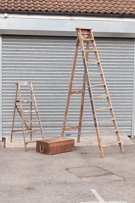 Lot 540 - Two wooden step ladders, and a pine box