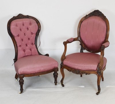 Lot 581 - Button-back chair and similar