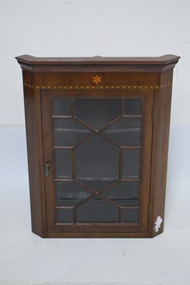 Lot 618 - Small mahogany inlaid corner cupboard