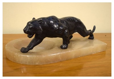 Lot 746 - Art Deco style onyx ashtray/pin dish with a figure of a panther