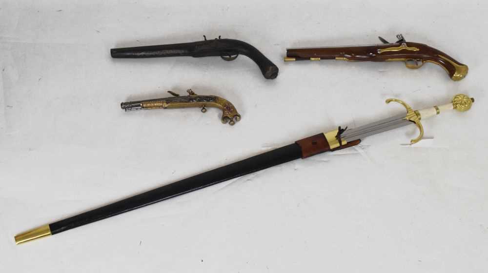 Lot 354 - Three reproduction firearms and a re-enactment sword