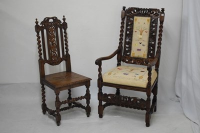 Lot 511 - William & Mary and later carved walnut open armchair