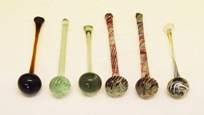 Lot 320 - Six Nailsea type glass 'drumstick' witches charms