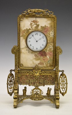 Lot 628 - Late 19th Century French brass table and porcelain table clock