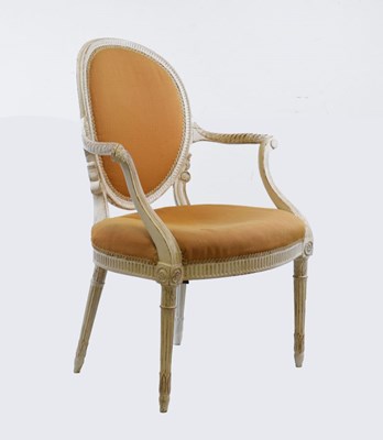 Lot 702 - Adam style white-painted open armchair