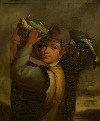 Lot 488 - English School 19th Century - Oil on canvas laid on board - Boy with fish