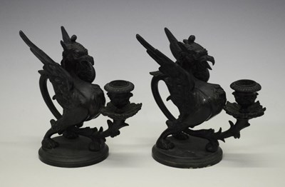 Lot 157 - Pair Wyvern candlesticks