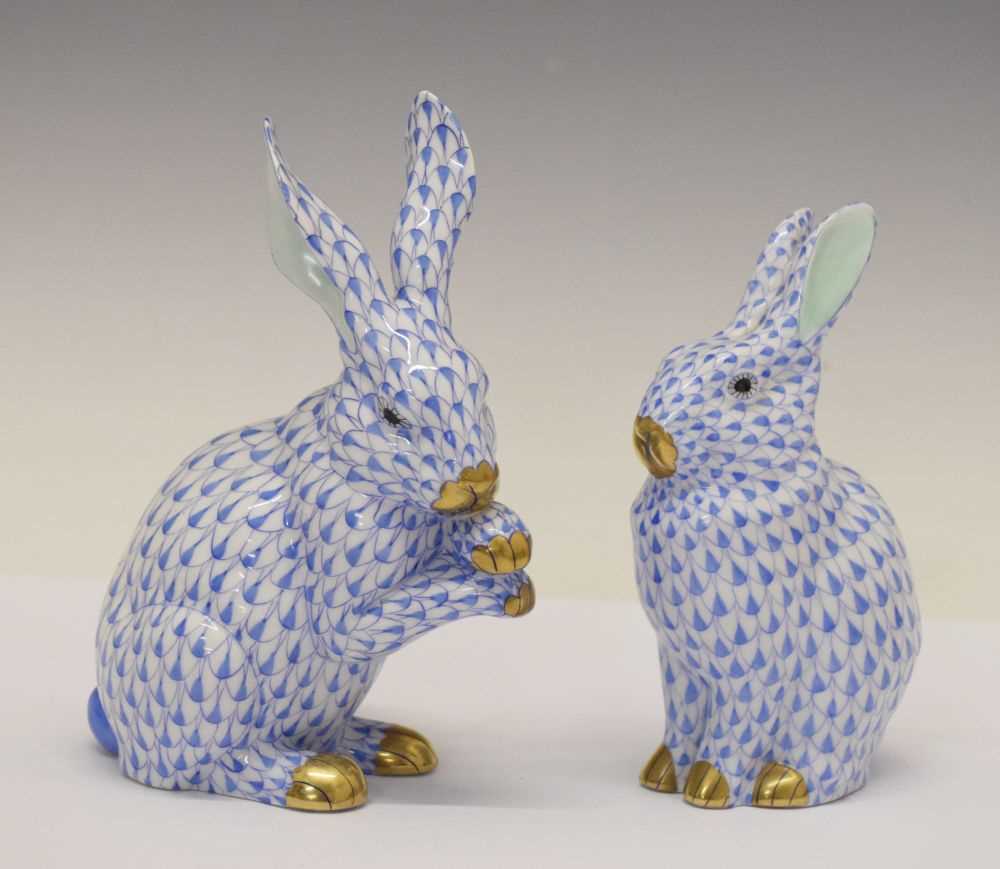 Lot 370 - Herend, Hungary - Two porcelain models of rabbits