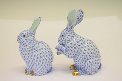 Lot 370 - Herend, Hungary - Two porcelain models of rabbits